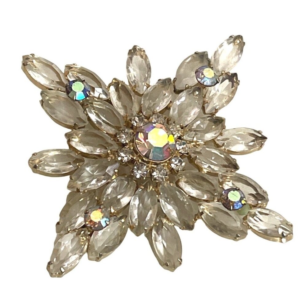 Massive Statement Colorless Rhinestone Crystal AB Brooch Vintage Jewelry Bridal - Picture 2 of 9